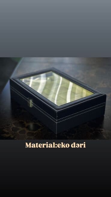 Qol saatları: 12-lik saat qabı - Material: eko dəri - Rəng: qara üst hissə — 2