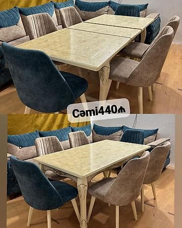 Qonaq otağı üçün, İşlənmiş, Dördbucaq masa, 6 stul