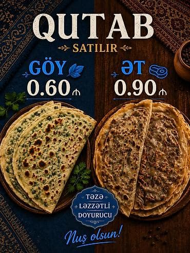 🥟 Ev üsulu ləzzətli qutablar satılır 😍 💚 Göy qutabı — 0.60₼ 🥩 Ət