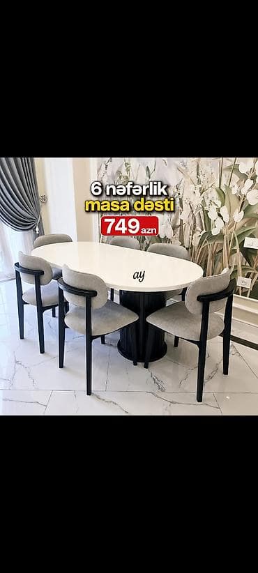 ofis stul: 6 nəfərlik masa dəsti - Tərkib: 1 ədəd oval formalı yemək masası + 6 — 1