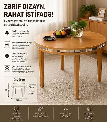 nerj stol: Dairəvi yemək/qonaq otağı masası - Zərif və modern dizayn: Hər — 1