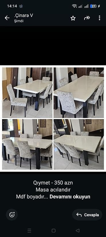 Qıymet - 350 azn Masa acılandır Mdf boyadır Oturacaqlarda laxlama