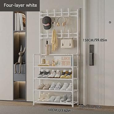 dolablar: Açıq rəngdə çoxfunksiyalı dəhliz təşkilatçısı – asılqan + ayaqqabılıq — 8