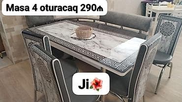 sdollar: Mətbəx üçün, Yeni, Açılan, Dördbucaq masa, 4 stul — 5