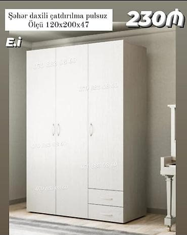 2 el: Ağ rəngli 3 qapılı şkaf - Ölçü: 120×200×47 sm - Daxili planlama — 1
