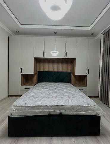carpayı dəsti: Mebel Dəsti – Yataq otağı üçün - Yataq: Yumşaq toxumalı, tünd yaşıl — 1