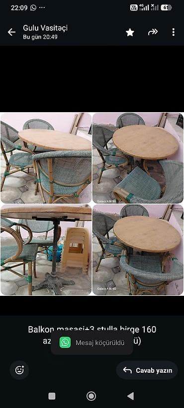 Balkon masasi+3 stulla birge 160 azn.Unvan xirdalan (Gülü)