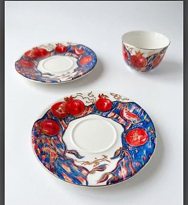 cay: Çay dəsti, rəng - Qırmızı, Farfor — 3