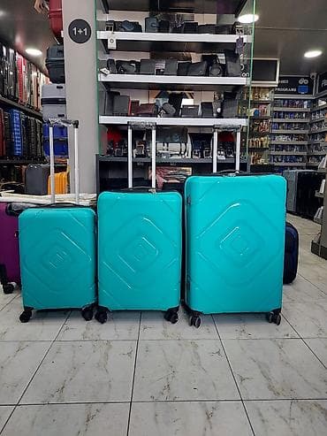 çamta: Sərnişin çamadan dəsti – 3 ölçü, firuzəyi rəng - Dəst: kiçik, orta və — 1