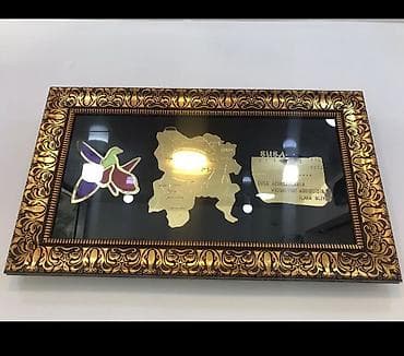 Картины и портреты: Qara fonda qızılı çərçivəyə salınmış dekorativ panel. Paneldə — 1