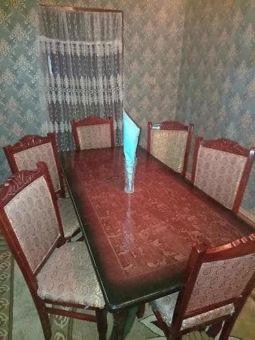 bal qoz qarisimi: Qonaq otağı üçün, İşlənmiş, Açılmayan, Dördbucaq masa, 6 stul — 1