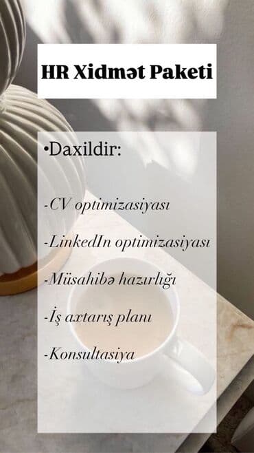 iş axtarıram xanımam: Peşəkar HR xidməti Təklif olunan xidmətlər: - HR xidmət paketi - CV — 2
