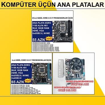 Kompüter üçün Ana Platalar ⭐DDR3 LGA 1155 Alfa H61 (Yeni) - 55 AZN