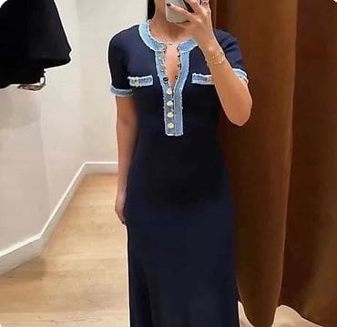 Zərif qadın paltarı – tünd lacivərt rəngdə, maxi uzunluqda. - Model — 2
