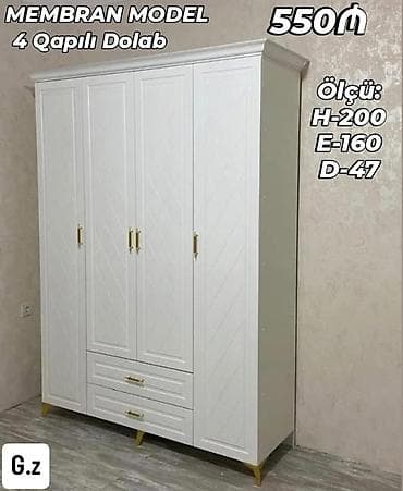 4 qapılı, Siyirməli, Ağ, Açılan, Düz dolab — 1