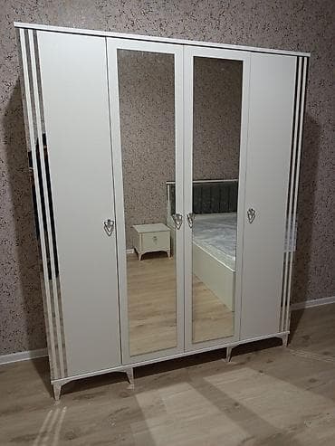 pulsuz dolab: Yeni, 4 qapılı, Güzgülü, Bej, Digər material, Açılan, Düz dolab — 2