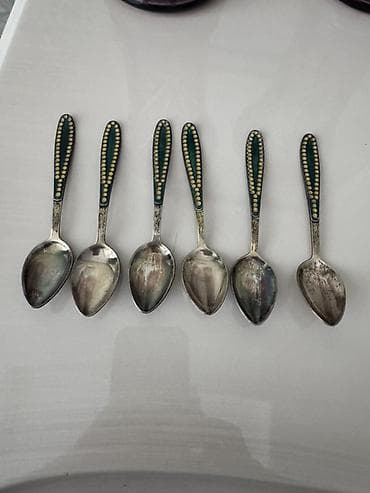 taxta qasiqlar: 6 ədəd çay qaşığı dəsti - Material: metal (gümüşü rəngdə) - Dəst: 6 — 1