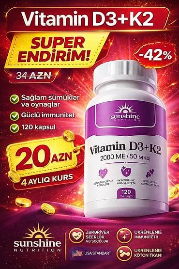 smart watch d20: Vitamin D3 + K2 (Sunshine Nutrition) - Tərkib: D3 – 2000 ME, K2 – 50 — 1