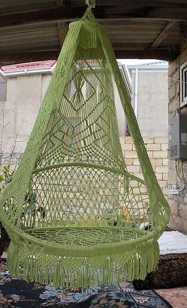 sacaqlı papışlar: Makramé yelləncək kreslo Dizayn: Əl işı makramé toxunuşlu, piramida — 3