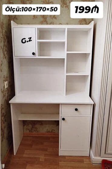 Məhsul: Ağ rəngdə yazı/stolüstü kitab rəfi olan iş masası Ölçü: 100 ×