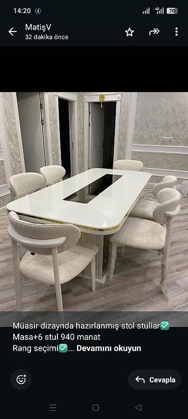 Müasir dizaynda hazırlanmış stol stullar✅ Masa+6 stul 940 manat Rəng