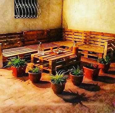 Taxta paletdən hazırlanmış bağ/terras mebel dəsti - Material: möhkəm