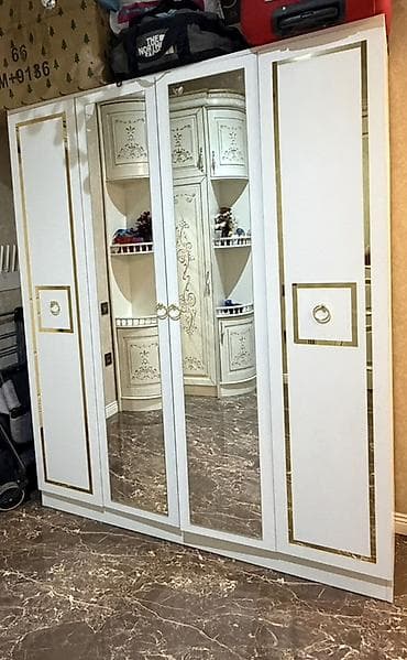 qarderob dolab: İşlənmiş, 4 qapılı, Güzgülü, Ağ, Digər material, Açılan, Düz dolab — 1