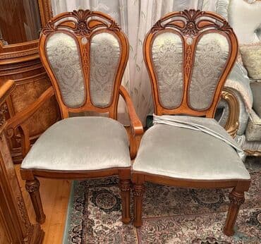 Taburetlər: Qonaq otağı üçün, İşlənmiş, Açılan, Dördbucaq masa, 8 stul — 8