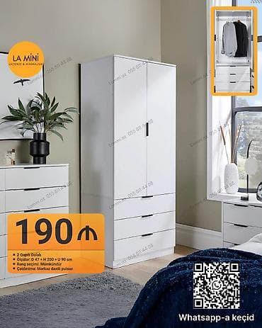 divar refleri: 2 qapılı, Siyirməli, Ağ, Açılan, Düz dolab — 1