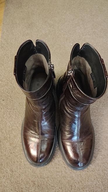 dəri çəkmələr: Qadın dəri botları – tünd qəhvəyi - Material: parlaq, yumşaq təbii — 2