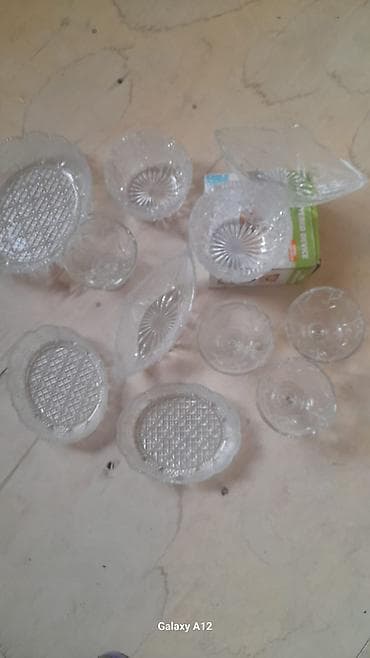 Şüşə qab dəsti - Material: qalın, şəffaf şüşə - Naqişli/kristalvari