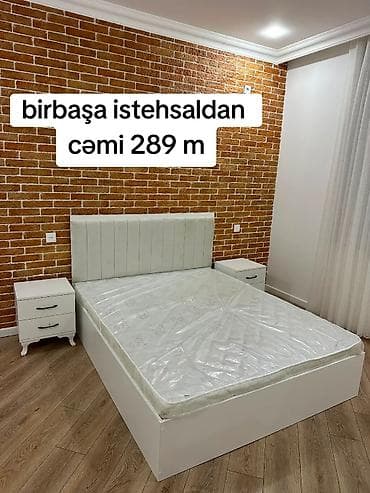 Ağ rəngdə yataq dəsti - Sadə və modern dizayn, hamar səthlər, zolaqlı