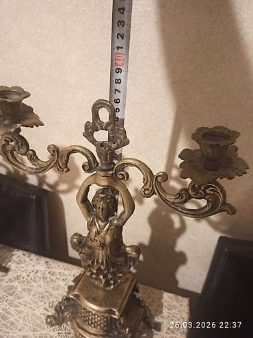 ritual şamlar: Bürünc şamdan – 2 şam üçün - Material: bürünc (ağır və möhkəm — 3