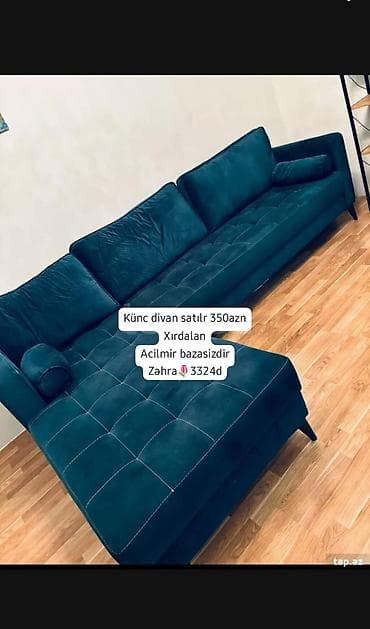 köhne divanlar: Künc divan, Açılmayan, Bazasız, Vеlur parça — 1