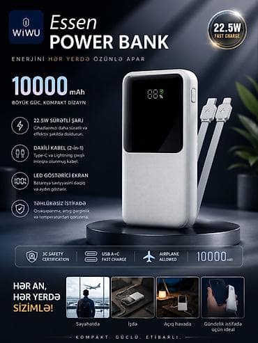 wi fi modem: WiWU Essen Power Bank – 10000 mAh - 22.5W sürətli şarj: Cihazları — 2