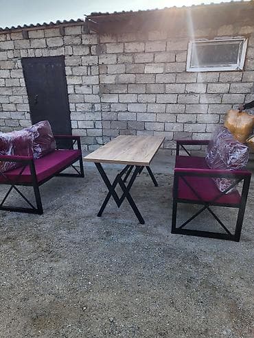 Kafe/teras üçün metal karkaslı masa və oturacaq dəsti – Komplekt: 1