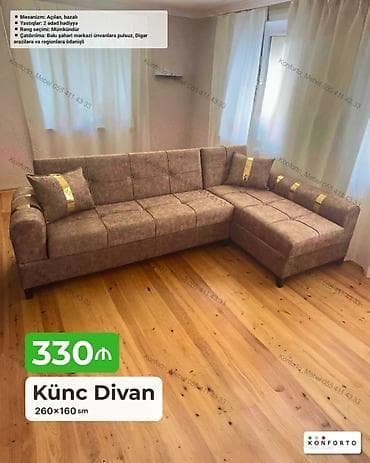 Диваны: Künc divan – 260×160 sm - Açılan, bazalı mexanizm - Rəng seçimi — 1