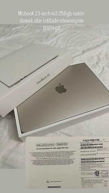 msi notebook: MacBook Air 13-inch (Apple M3) - Çip: Apple M3 - Yaddaş: 8 GB unified — 2