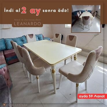 oturacaqlarin uzlenmesi: Mətbəx üçün, Yeni, Açılan, Dördbucaq masa, 6 stul — 3