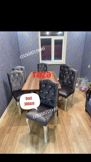6 stul: Qonaq otağı üçün, Yeni, Açılmayan, Dördbucaq masa, 6 stul — 7