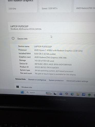 ses yaz: ASUS VivoBook 14/15 noutbuk Xüsusiyyətlər: - Prosessor: AMD Ryzen 7 — 2