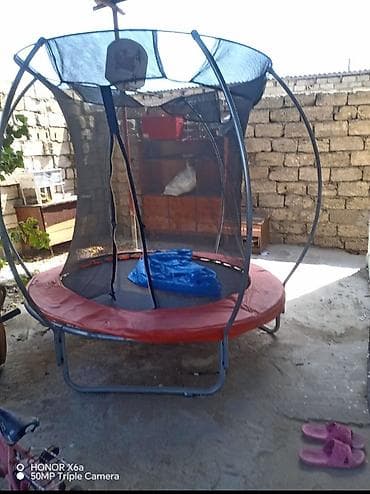 batut: Uşaq tramplini – təhlükəsizlik toru və qoruyucu yumşaq kənar örtüyü — 1