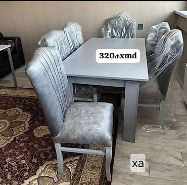 mətbəx ucun stol stul: Yemək otağı üçün masa və 6 ədəd stul dəsti - Rəng: boz (neytral ton — 1