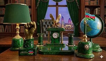 Masa üstü premium dəst – malaxit daşının imitasiyası teksturalı