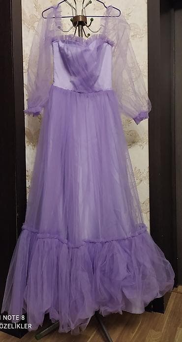 Bənövşəyi rəngdə uzun ziyafət/libas paltarı. - Model: Şifon-tül