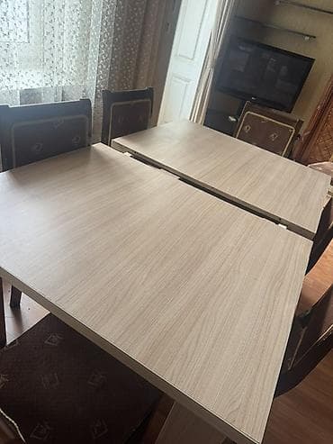 masa dəst: Qonaq otağı üçün, İşlənmiş, Açılan, Dördbucaq masa, 6 stul — 3