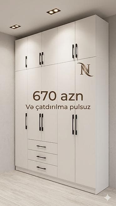 asilqan 58 azn: 6 qapı, Siyirməli, Ağ, Açılan, Düz dolab — 1