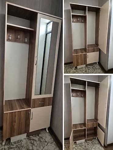3 двери, С зеркалом, Бежевый, Распашной, Прямой шкаф