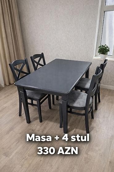 Mətbəx/qonaq otağı üçün masa və 4 stul dəsti - Rəng seçimləri: qara