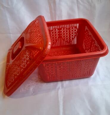 Qapaqlı plastik səbət - Rənglər: qırmızı və yaşıl - Material: möhkəm — 3